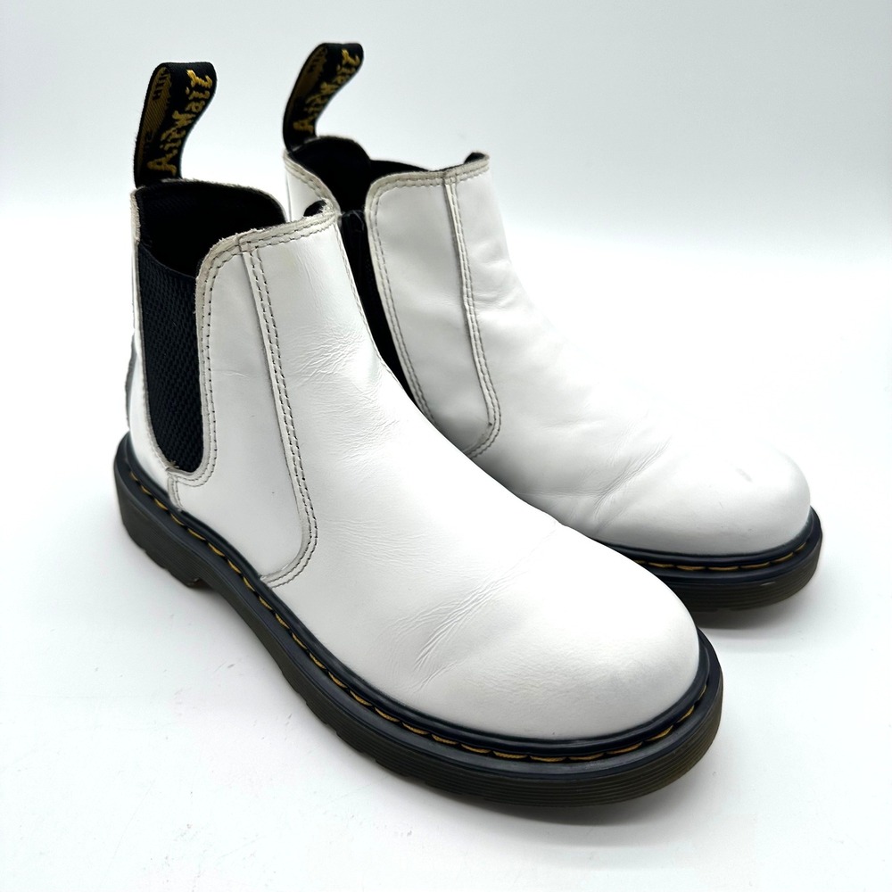 Dr. Martens 2976 J Kids White Leather Chelsea Boots Side Zip US 2 UK 1 EU 33